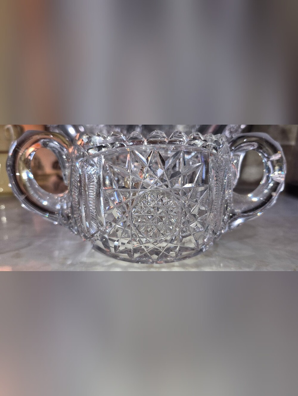 Antique American Brilliant Period (ABP) Cut Crystal Double-handled sugar bowl - Picture 4 of 6